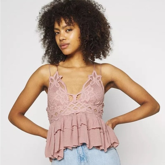 Free People NWOT Intimately X-Small Adella Cami Top Mauve Ruffled Crochet Lace - Picture 6 of 7